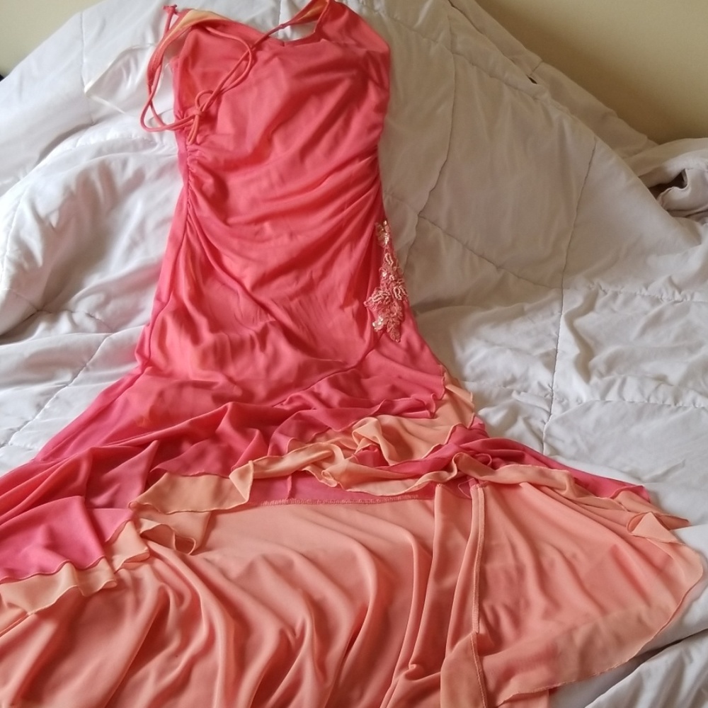 Beautiful coral peach salsa style dress bridesmaid